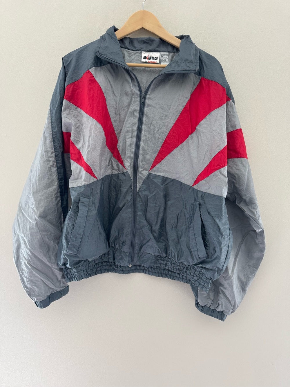 Wilson Advantage Large Vintage Track Jacket Zip Up Gray Red Lined Pockets Sports